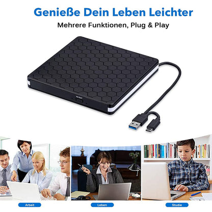 Externes DVD Laufwerk USB 3.0 & Typ-C, tragbarer CD/DVD Brenner & Leser, Slim Design