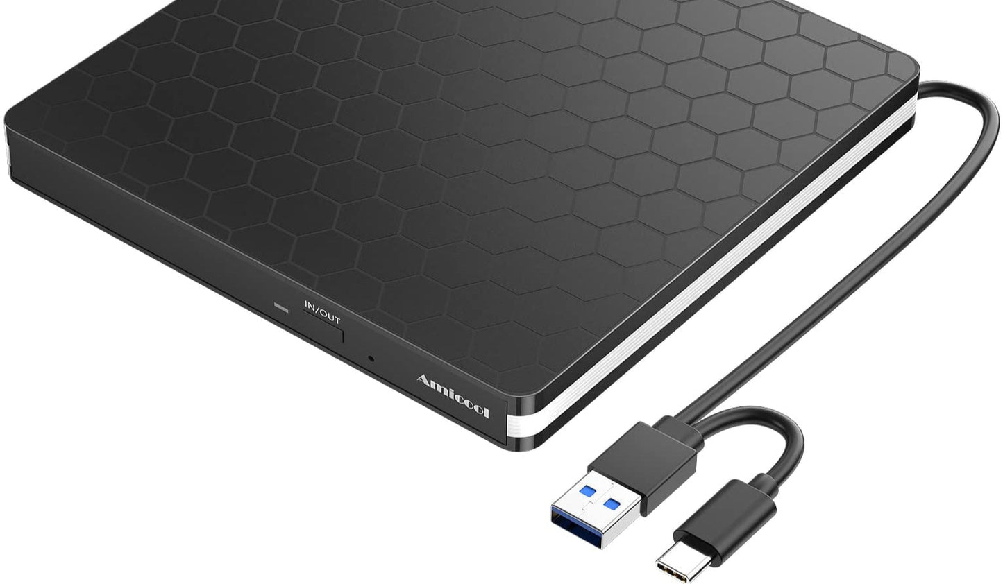 Externes DVD Laufwerk USB 3.0 & Typ-C, tragbarer CD/DVD Brenner & Leser, Slim Design