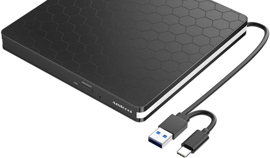 Externes DVD Laufwerk USB 3.0 & Typ-C, tragbarer CD/DVD Brenner & Leser, Slim Design